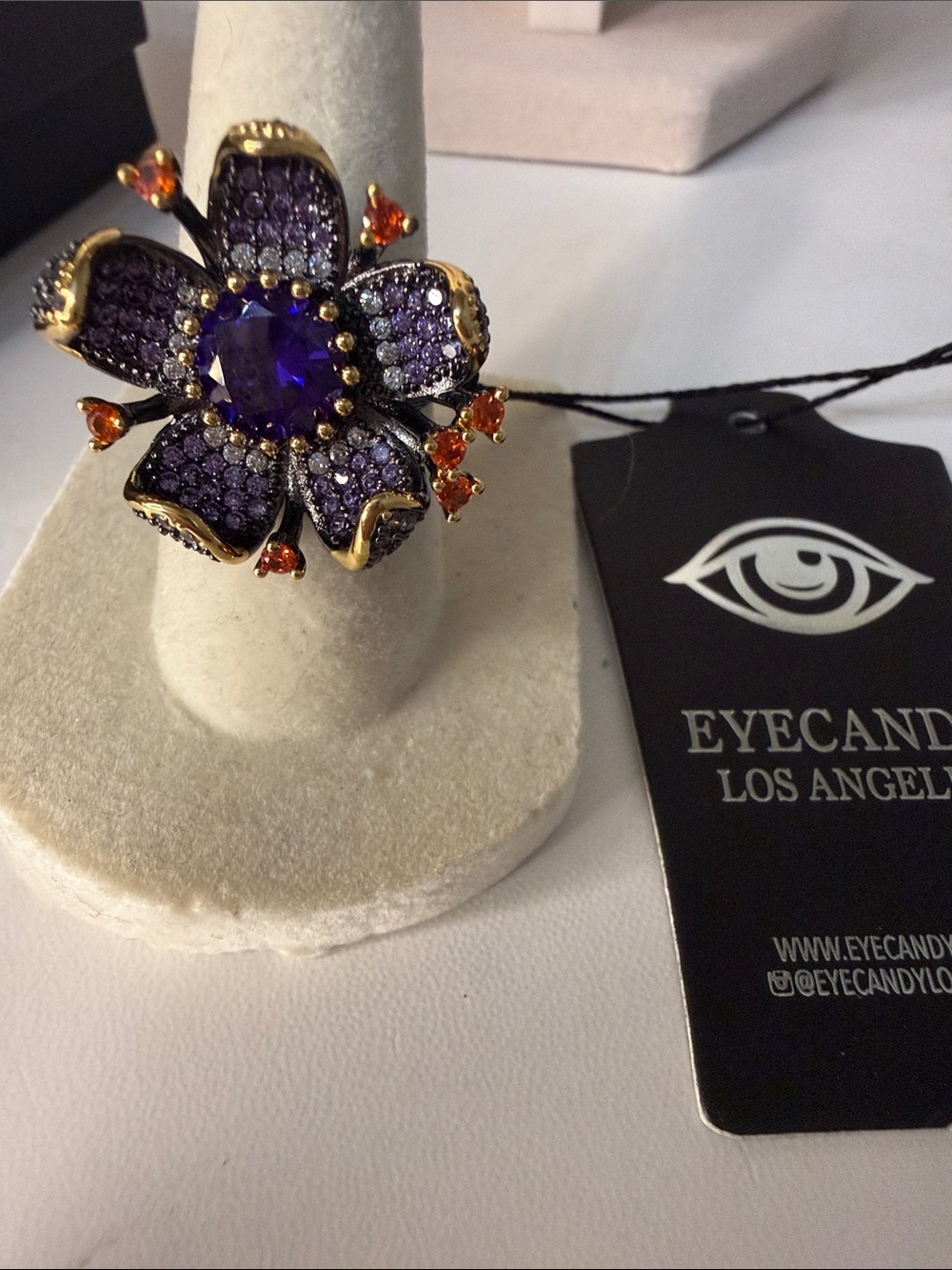 Eye Candy Purple and Orange Floral Cocktail Ring - Halloween